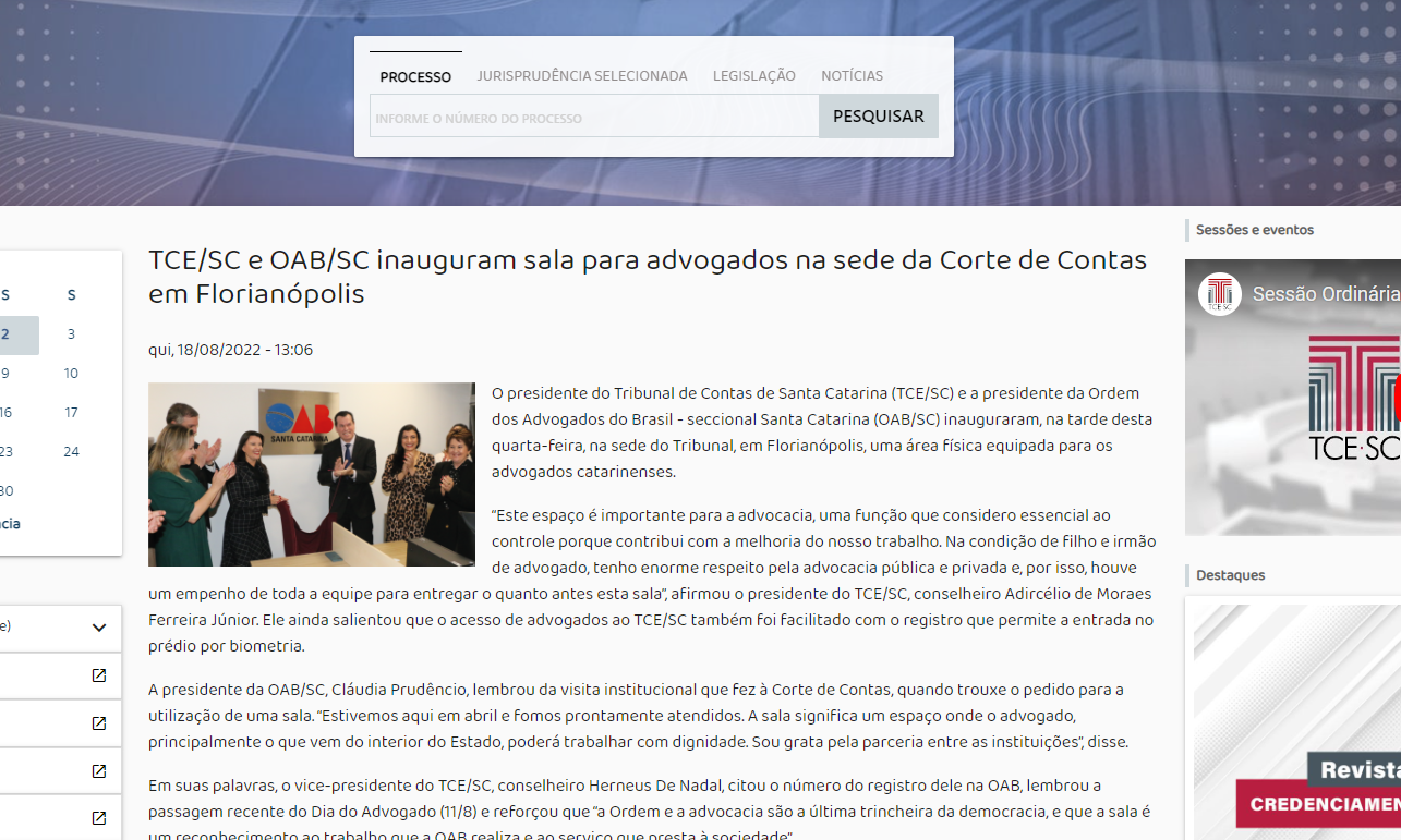 Read more about the article TCE/SC e OAB/SC inauguram sala para advogados na sede da Corte de Contas em Florianópolis