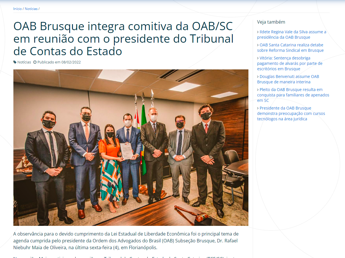 Read more about the article OAB Brusque integra comitiva da OAB/SC em reunião com o presidente do Tribunal de Contas do Estado